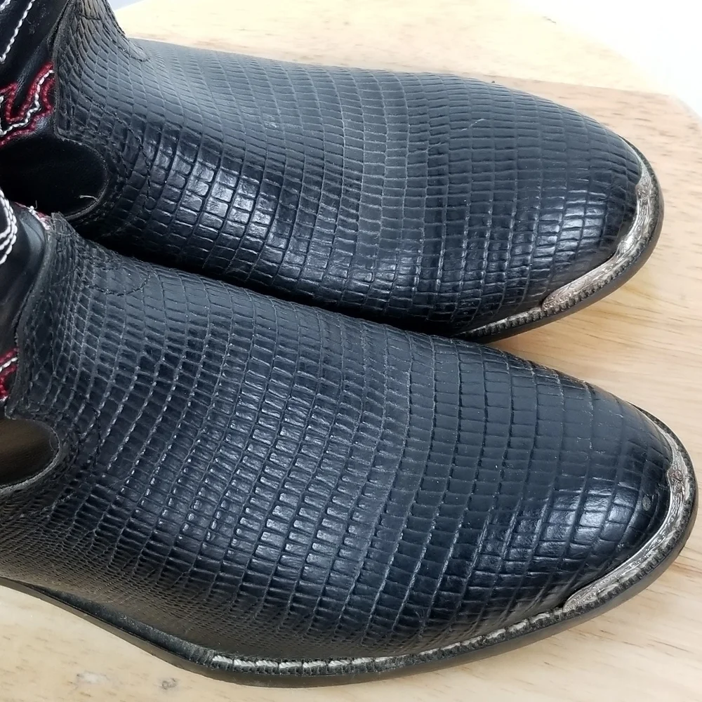 Durango Cowboy Boots Kids Size 5.5 D Lizard Print Black Western Festival Stitch